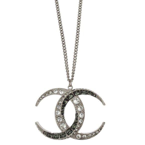 CHANEL Jewelry - Chanel CC Chain Pendant Necklace Silver Rhinestone B15C 155186
